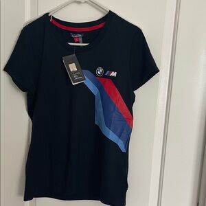 BMW Women's Black Tee with Red and Blue Accents